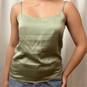 New Kawaii Green Satin Sleeveless Business Casual Minimalist Cami Tank Top